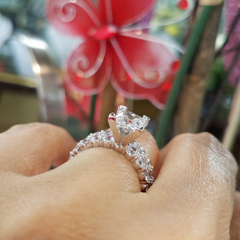 14k Solid White Gold 1.5ct Engagement Ring 2pc - Picture 13 of 16